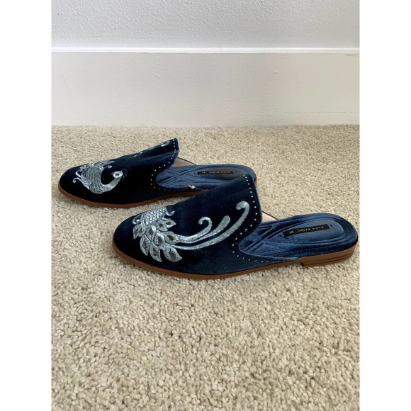 Zara Embroidered Peacock Blue Velvet Mule - Picture 5 of 6